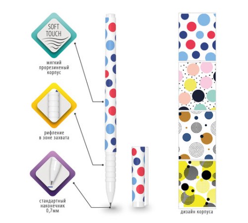 Ручка шариковая BRAUBERG SOFT TOUCH GRIP "DOTS", СИНЯЯ, мягкое покрытие, ассорти, узел 0,7 мм, 143722 Ручка шариковая BRAUBERG SOFT TOUCH GRIP "DOTS", СИНЯЯ, мягкое покрытие, ассорти, узел 0,7 мм, 143722