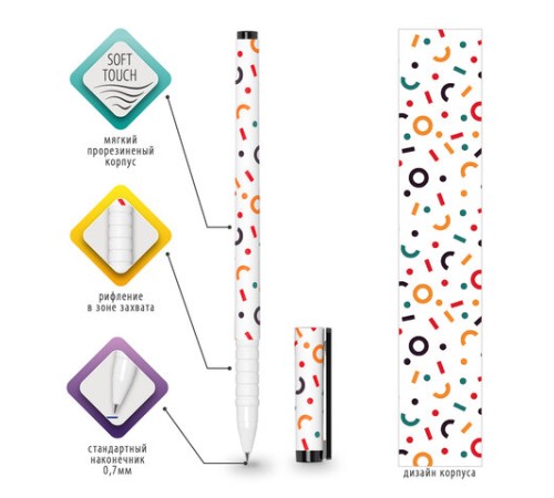 Ручка шариковая BRAUBERG SOFT TOUCH GRIP "CONFETTI", СИНЯЯ, мягкое покрытие, узел 0,7 мм, 143723 Ручка шариковая BRAUBERG SOFT TOUCH GRIP "CONFETTI", СИНЯЯ, мягкое покрытие, узел 0,7 мм, 143723