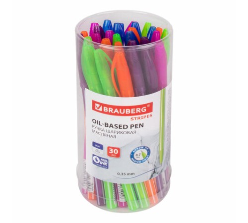 Ручка шариковая масляная BRAUBERG STRIPES, СИНЯЯ, корпус ассорти, узел 0,7 мм, линия письма 0,35 мм, 143736 Ручка шариковая масляная BRAUBERG STRIPES, СИНЯЯ, корпус ассорти, узел 0,7 мм, линия письма 0,35 мм, 143736