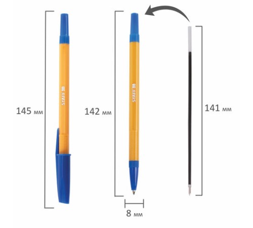 Ручка шариковая STAFF "Basic BP-03 Orange", СИНЯЯ, корпус оранжевый, узел 1 мм, линия письма 0,5 мм, 143741 Ручка шариковая STAFF "Basic BP-03 Orange", СИНЯЯ, корпус оранжевый, узел 1 мм, линия письма 0,5 мм, 143741