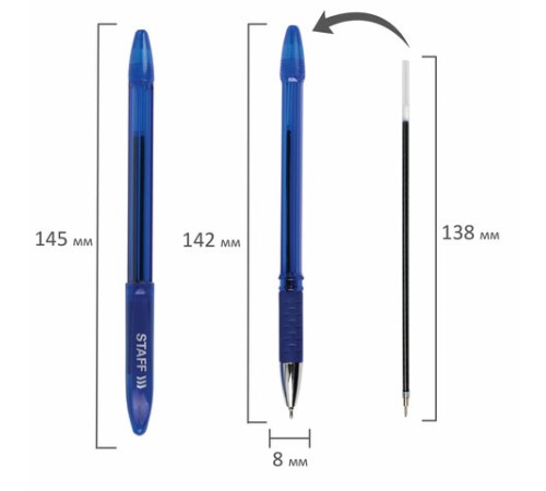 Ручка шариковая масляная с грипом STAFF "Manager OBP-10", СИНЯЯ, узел 0,7 мм, линия письма 0,35 мм, 143743 Ручка шариковая масляная с грипом STAFF "Manager OBP-10", СИНЯЯ, узел 0,7 мм, линия письма 0,35 мм, 143743