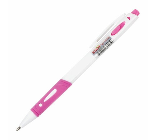 Ручка шариковая автоматическая с грипом STAFF "BP-16 White", СИНЯЯ, ассорти, линия письма 0,35 мм, 143749 Ручка шариковая автоматическая с грипом STAFF "BP-16 White", СИНЯЯ, ассорти, линия письма 0,35 мм, 143749