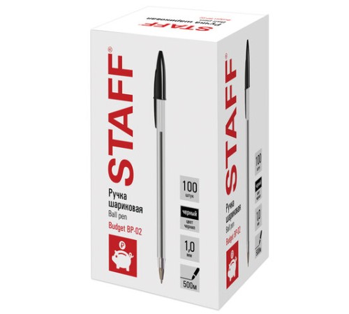 Ручка шариковая STAFF Basic Budget BP-02, письмо 500 м, ЧЕРНАЯ, длина корпуса 13,5 см, линия письма 0,5 мм, 143759 Ручка шариковая STAFF Basic Budget BP-02, письмо 500 м, ЧЕРНАЯ, длина корпуса 13,5 см, линия письма 0,5 мм, 143759