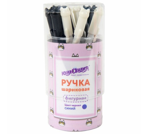 Ручка фигурная шариковая ЮНЛАНДИЯ "Котик", корпус ассорти, СИНЯЯ, пишущий узел 0,7 мм, 143787