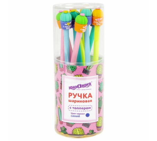 Ручка с топпером шариковая ЮНЛАНДИЯ "Кактус", корпус ассорти, СИНЯЯ, пишущий узел 0,7 мм, 143800 Ручка с топпером шариковая ЮНЛАНДИЯ "Кактус", корпус ассорти, СИНЯЯ, пишущий узел 0,7 мм, 143800