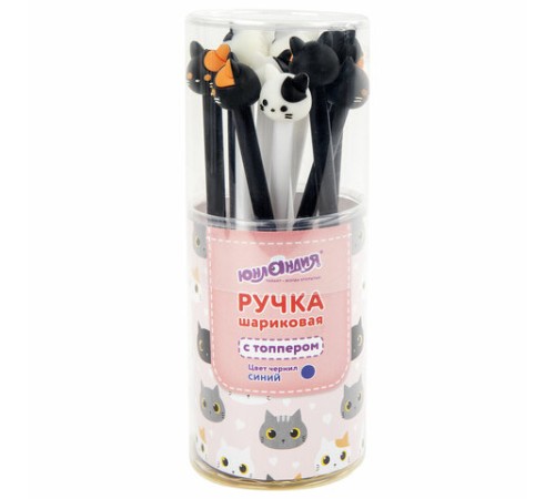 Ручка с топпером шариковая ЮНЛАНДИЯ "Кошка", корпус ассорти, СИНЯЯ, пишущий узел 0,7 мм, 143804 Ручка с топпером шариковая ЮНЛАНДИЯ "Кошка", корпус ассорти, СИНЯЯ, пишущий узел 0,7 мм, 143804