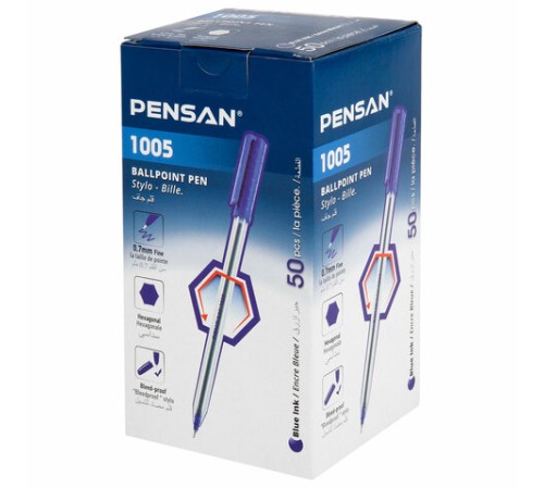 Ручка шариковая масляная PENSAN 1005, СИНЯЯ, корпус прозрачный, узел 0,7 мм, линия письма 0,5 мм, 1005 Ручка шариковая масляная PENSAN 1005, СИНЯЯ, корпус прозрачный, узел 0,7 мм, линия письма 0,5 мм, 1005