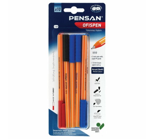 Ручки масляные PENSAN "Officepen", НАБОР 10 шт., АССОРТИ, узел 1 мм, линия письма 0,5 мм, 1010/B10 Ручки масляные PENSAN "Officepen", НАБОР 10 шт., АССОРТИ, узел 1 мм, линия письма 0,5 мм, 1010/B10