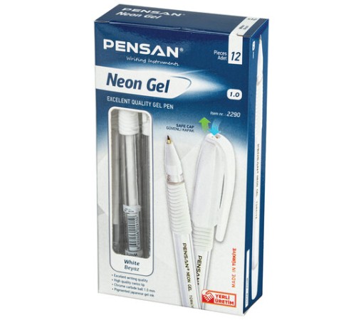 Ручка гелевая с грипом PENSAN "Neon Gel", БЕЛАЯ, узел 1 мм, линия письма 0,8 мм, 2290/12 Ручка гелевая с грипом PENSAN "Neon Gel", БЕЛАЯ, узел 1 мм, линия письма 0,8 мм, 2290/12