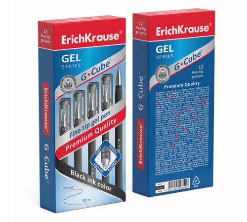 Ручка гелевая ERICH KRAUSE "G-cube", ЧЕРНАЯ, корпус черный, игольчатый узел 0,5 мм, линия письма 0,4 мм, 46447 Ручка гелевая ERICH KRAUSE "G-cube", ЧЕРНАЯ, корпус черный, игольчатый узел 0,5 мм, линия письма 0,4 мм, 46447