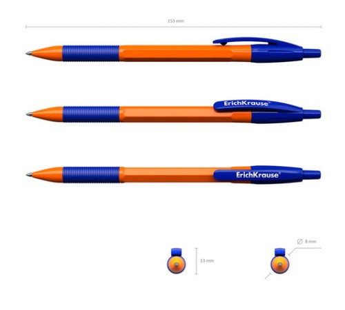 Ручка шариковая автоматическая с грипом ERICH KRAUSE "R-301 Orange", СИНЯЯ, узел 1,0 мм, линия письма 0,35 мм, 46762 Ручка шариковая автоматическая с грипом ERICH KRAUSE "R-301 Orange", СИНЯЯ, узел 1,0 мм, линия письма 0,35 мм, 46762