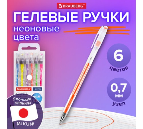Ручки гелевые НЕОН BRAUBERG 