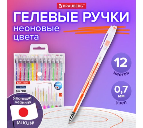 Ручки гелевые НЕОН BRAUBERG 