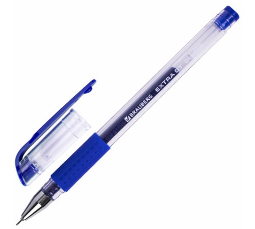 Ручка гелевая с грипом BRAUBERG "EXTRA GT NEEDLE", СИНЯЯ, игольчатый узел 0,5 мм, линия 0,35 мм, 143916