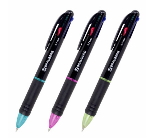 Ручка многоцветная шариковая автоматическая MULTICOLOR 4 ЦВЕТА, узел 0,7 мм, корпус ассорти, BRAUBERG, 143936