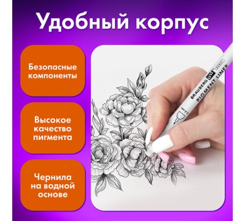 Капиллярные ручки линеры для рисования 3 шт., черные, 0,3/0,4/0,8 мм, BRAUBERG ART DEBUT, 143939 Капиллярные ручки линеры для рисования 3 шт., черные, 0,3/0,4/0,8 мм, BRAUBERG ART DEBUT, 143939