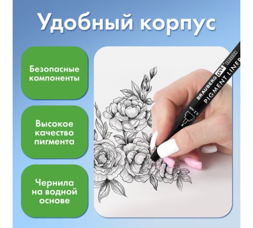 Капиллярные ручки линеры 6 шт. черные, 0,2/0,25/0,3/0,35/0,45/0,7 мм, BRAUBERG ART CLASSIC, 143942 Капиллярные ручки линеры 6 шт. черные, 0,2/0,25/0,3/0,35/0,45/0,7 мм, BRAUBERG ART CLASSIC, 143942