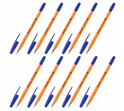 Ручки шариковые BRAUBERG "M-500 ORANGE", НАБОР 10 шт., СИНИЕ, узел 0,7 мм, линия письма 0,35 мм, 143951