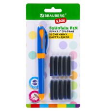 Ручка перьевая с 10 сменными картриджами, иридиевое перо, BRAUBERG KIDS, 143955