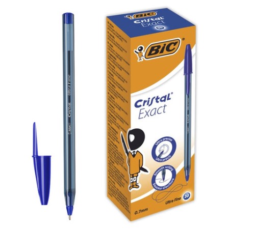 Ручка шариковая BIC "Cristal Exact", СИНЯЯ, корпус тонированный, узел 0,7 мм, линия письма 0,28 мм, 992605