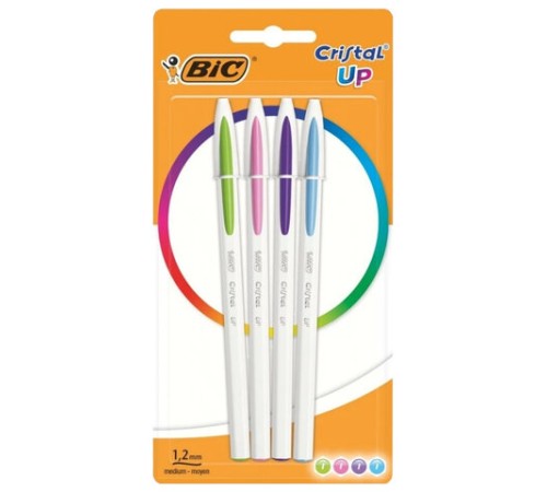 Ручки шариковые BIC "Cristal Up Fun", НАБОР 4 ЦВЕТА (салатовый, розовый, фиолетовый, голубой), узел 1 мм, линия 0,32 мм, блистер, 949870 Ручки шариковые BIC "Cristal Up Fun", НАБОР 4 ЦВЕТА (салатовый, розовый, фиолетовый, голубой), узел 1 мм, линия 0,32 мм, блистер, 949870