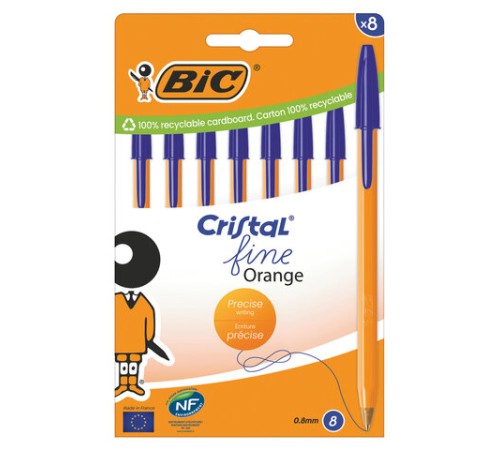 Ручки шариковые BIC "Orange Fine", НАБОР 8 шт., СИНИЕ, линия письма 0,32 мм, пакет, 919228/516351 Ручки шариковые BIC "Orange Fine", НАБОР 8 шт., СИНИЕ, линия письма 0,32 мм, пакет, 919228/516351