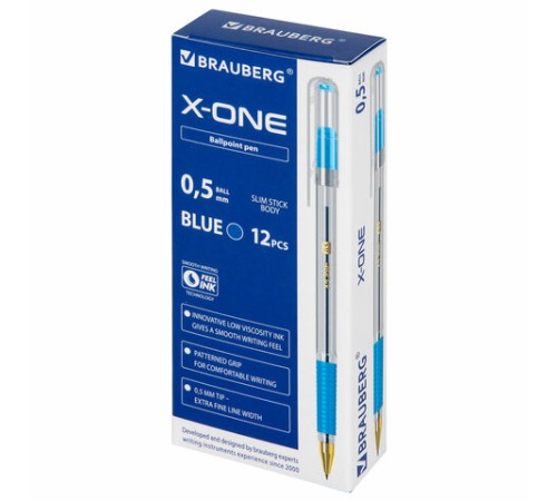 Ручка шариковая с грипом BRAUBERG "X-ONE", СИНЯЯ, корпус прозрачный, узел 0,5 мм, линия письма 0,35 мм, 143985 Ручка шариковая с грипом BRAUBERG "X-ONE", СИНЯЯ, корпус прозрачный, узел 0,5 мм, линия письма 0,35 мм, 143985