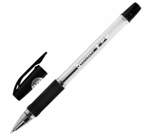 Ручка шариковая BRAUBERG "BP-GT", ЧЕРНАЯ, корпус прозрачный, евронаконечник 0,7 мм, линия письма 0,35 мм, 144006