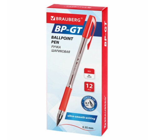 Ручка шариковая BRAUBERG "BP-GT", КРАСНАЯ, корпус прозрачный, евронаконечник 0,7 мм, линия письма 0,35 мм, 144007 Ручка шариковая BRAUBERG "BP-GT", КРАСНАЯ, корпус прозрачный, евронаконечник 0,7 мм, линия письма 0,35 мм, 144007