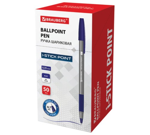 Ручка шариковая с грипом BRAUBERG "i-STICK POINT", СИНЯЯ, корпус серый, игольчатый узел 0,7 мм, линия письма 0,35 мм, 144021 Ручка шариковая с грипом BRAUBERG "i-STICK POINT", СИНЯЯ, корпус серый, игольчатый узел 0,7 мм, линия письма 0,35 мм, 144021