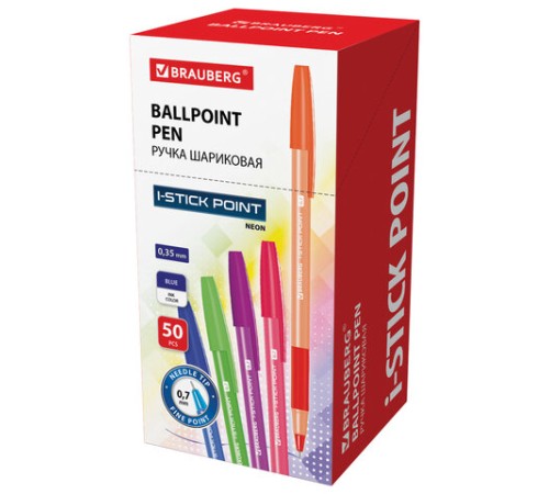 Ручка шариковая с грипом BRAUBERG "i-STICK POINT NEON", СИНЯЯ, корпус ассорти, игольчатый узел 0,7 мм, линия письма 0,35 мм, 144022 Ручка шариковая с грипом BRAUBERG "i-STICK POINT NEON", СИНЯЯ, корпус ассорти, игольчатый узел 0,7 мм, линия письма 0,35 мм, 144022