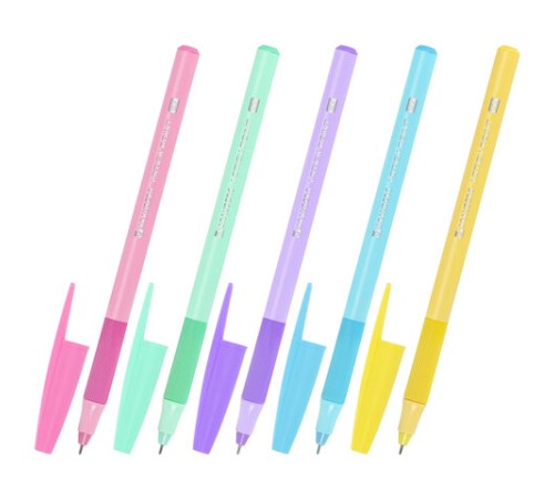 Ручка шариковая с грипом BRAUBERG "i-STICK POINT PASTEL", СИНЯЯ, корпус ассорти, игольчатый узел 0,7 мм, линия письма 0,35 мм, 144023