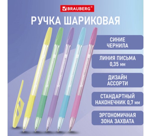 Ручка шариковая с грипом BRAUBERG "ULTRA GT PASTEL", СИНЯЯ, корпус ассорти, линия 0,35 мм, 144053 Ручка шариковая с грипом BRAUBERG "ULTRA GT PASTEL", СИНЯЯ, корпус ассорти, линия 0,35 мм, 144053