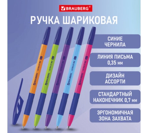 Ручка шариковая с грипом BRAUBERG "ULTRA GT MIX", СИНЯЯ, корпус ассорти, линия 0,35 мм, 144055 Ручка шариковая с грипом BRAUBERG "ULTRA GT MIX", СИНЯЯ, корпус ассорти, линия 0,35 мм, 144055