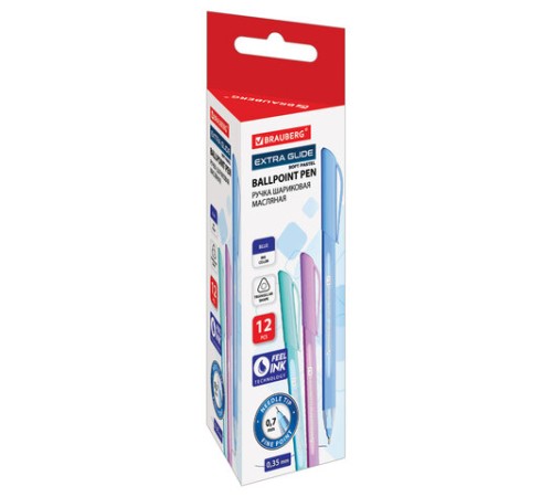 Ручка шариковая масляная BRAUBERG "Extra Glide Soft Pastel", СИНЯЯ, узел 0,7 мм, линия письма 0,35 мм, 144073 Ручка шариковая масляная BRAUBERG "Extra Glide Soft Pastel", СИНЯЯ, узел 0,7 мм, линия письма 0,35 мм, 144073