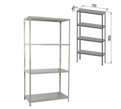 Стеллаж металлический BRABIX "MS-185/40/70-4", 1850х700х400 мм, 4 полки, 291103, S241BR354402