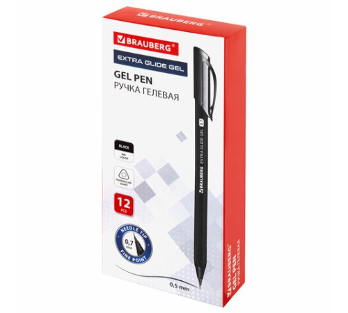 Ручка гелевая BRAUBERG "Extra Glide Gel", ЧЕРНАЯ, трехгранная, игольчатый наконечник 0,7 мм, линия 0,5 мм, 144077 Ручка гелевая BRAUBERG "Extra Glide Gel", ЧЕРНАЯ, трехгранная, игольчатый наконечник 0,7 мм, линия 0,5 мм, 144077