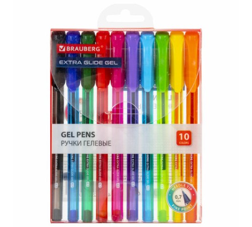 Ручки гелевые BRAUBERG "Extra Glide Gel", НАБОР 10 ЦВЕТОВ, трехгранные, игольчатый наконечник 0,7 мм, линия 0,5 мм, 144079 Ручки гелевые BRAUBERG "Extra Glide Gel", НАБОР 10 ЦВЕТОВ, трехгранные, игольчатый наконечник 0,7 мм, линия 0,5 мм, 144079