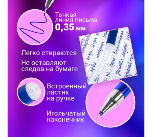 Ручка стираемая гелевая + 5 стержней, BRAUBERG "REWIND", СИНЯЯ, игольчатый наконечник 0,5 мм, линия письма 0,35 мм, блистер, 144096 Ручка стираемая гелевая + 5 стержней, BRAUBERG "REWIND", СИНЯЯ, игольчатый наконечник 0,5 мм, линия письма 0,35 мм, блистер, 144096