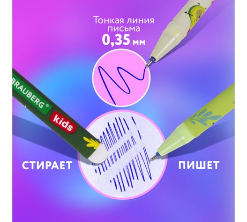 Ручки стираемые гелевые BRAUBERG KIDS "AVOCADO", СИНИЕ, КОМПЛЕКТ 12 ШТУК, игольчатый наконечник 0,5 мм, линия 0,35 мм, 144100 Ручки стираемые гелевые BRAUBERG KIDS "AVOCADO", СИНИЕ, КОМПЛЕКТ 12 ШТУК, игольчатый наконечник 0,5 мм, линия 0,35 мм, 144100