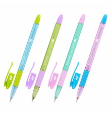 Ручка шариковая масляная с грипом BRAUBERG GLASSY PASTEL MIX, СИНЯЯ, корпус ассорти, линия 0,35 мм,144105