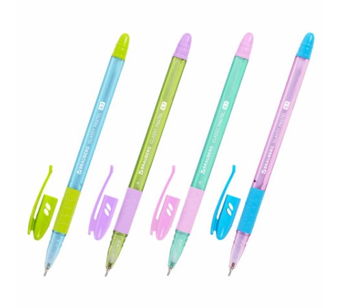 Ручка шариковая масляная с грипом BRAUBERG GLASSY PASTEL MIX, СИНЯЯ, корпус ассорти, линия 0,35 мм,144105