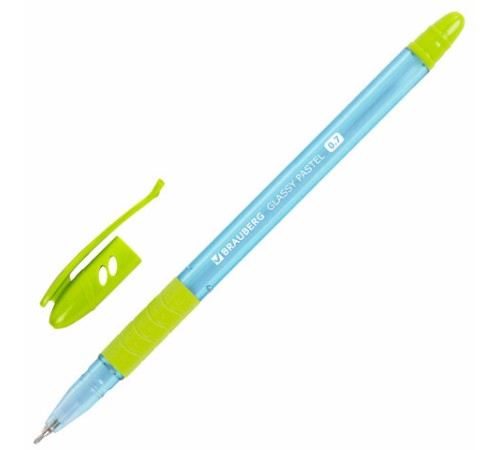 Ручка шариковая масляная с грипом BRAUBERG GLASSY PASTEL MIX, СИНЯЯ, корпус ассорти, линия 0,35 мм,144105