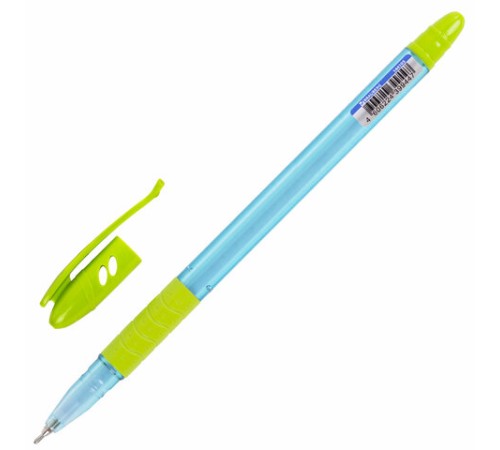 Ручка шариковая масляная с грипом BRAUBERG GLASSY PASTEL MIX, СИНЯЯ, корпус ассорти, линия 0,35 мм,144105