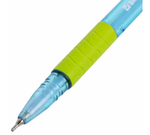 Ручка шариковая масляная с грипом BRAUBERG GLASSY PASTEL MIX, СИНЯЯ, корпус ассорти, линия 0,35 мм,144105
