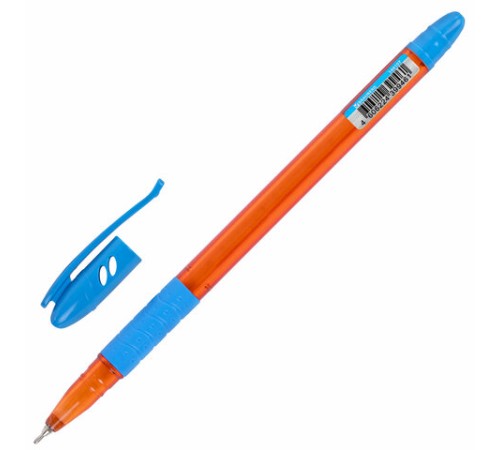 Ручка шариковая масляная с грипом BRAUBERG GLASSY SKY BLUE, СВЕТЛО-СИНЯЯ, узел 0,7 мм, линия письма 0,35 мм, 144107