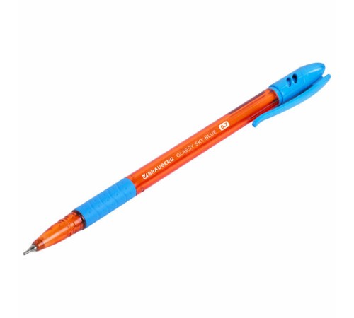Ручка шариковая масляная с грипом BRAUBERG GLASSY SKY BLUE, СВЕТЛО-СИНЯЯ, узел 0,7 мм, линия письма 0,35 мм, 144107