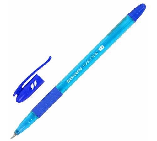 Ручка шариковая масляная с грипом BRAUBERG GLASSY TONE, СИНЯЯ, узел 0,7 мм, линия письма 0,35 мм, 144108