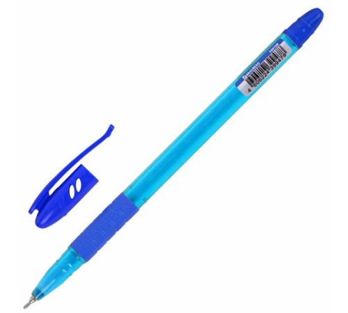Ручка шариковая масляная с грипом BRAUBERG GLASSY TONE, СИНЯЯ, узел 0,7 мм, линия письма 0,35 мм, 144108