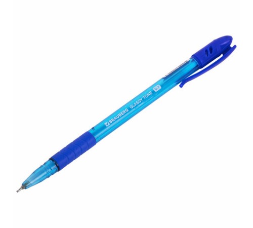 Ручка шариковая масляная с грипом BRAUBERG GLASSY TONE, СИНЯЯ, узел 0,7 мм, линия письма 0,35 мм, 144108